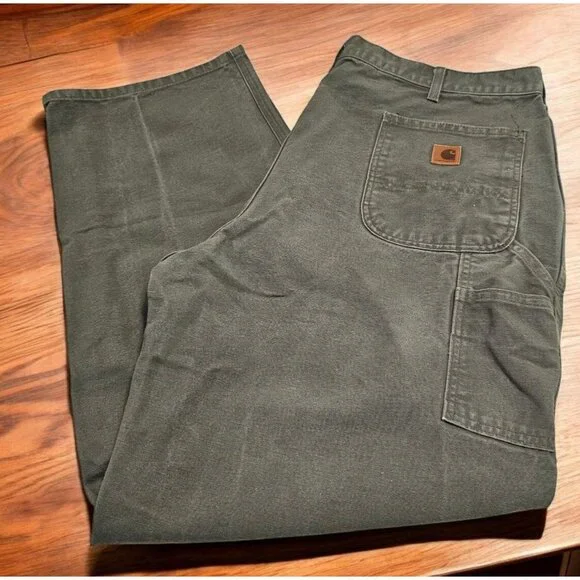 Vtg Carhartt Pants Mens 42x31.5 Olive Green B11 Duck Carpenter Work USA 90s - Picture 1 of 16